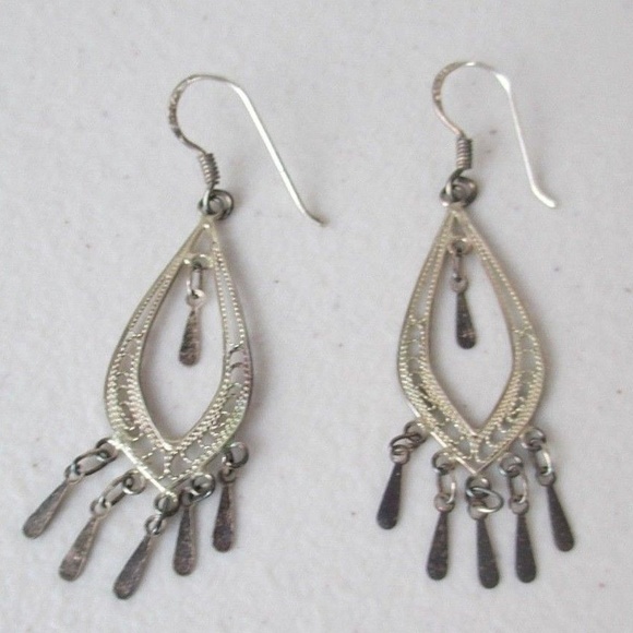 MC Jewelry - MC Earrings Signed Drop Chandelier Sterling Silver MC Jewelry - MC Earrings Signed Drop Chandelier Sterling Silver